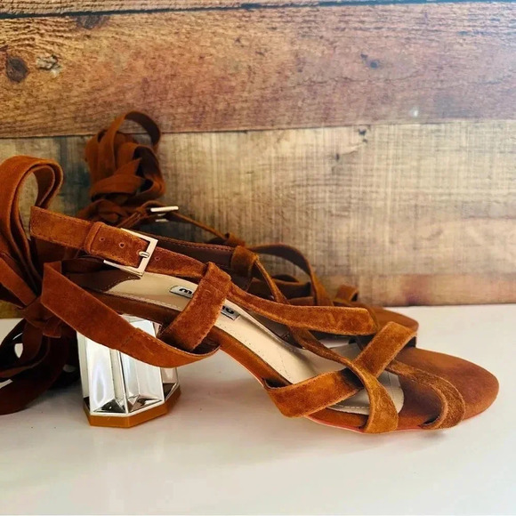 NWOT Miu Miu Suede Gladiator Mirriored Heel Sandals - Picture 5 of 11